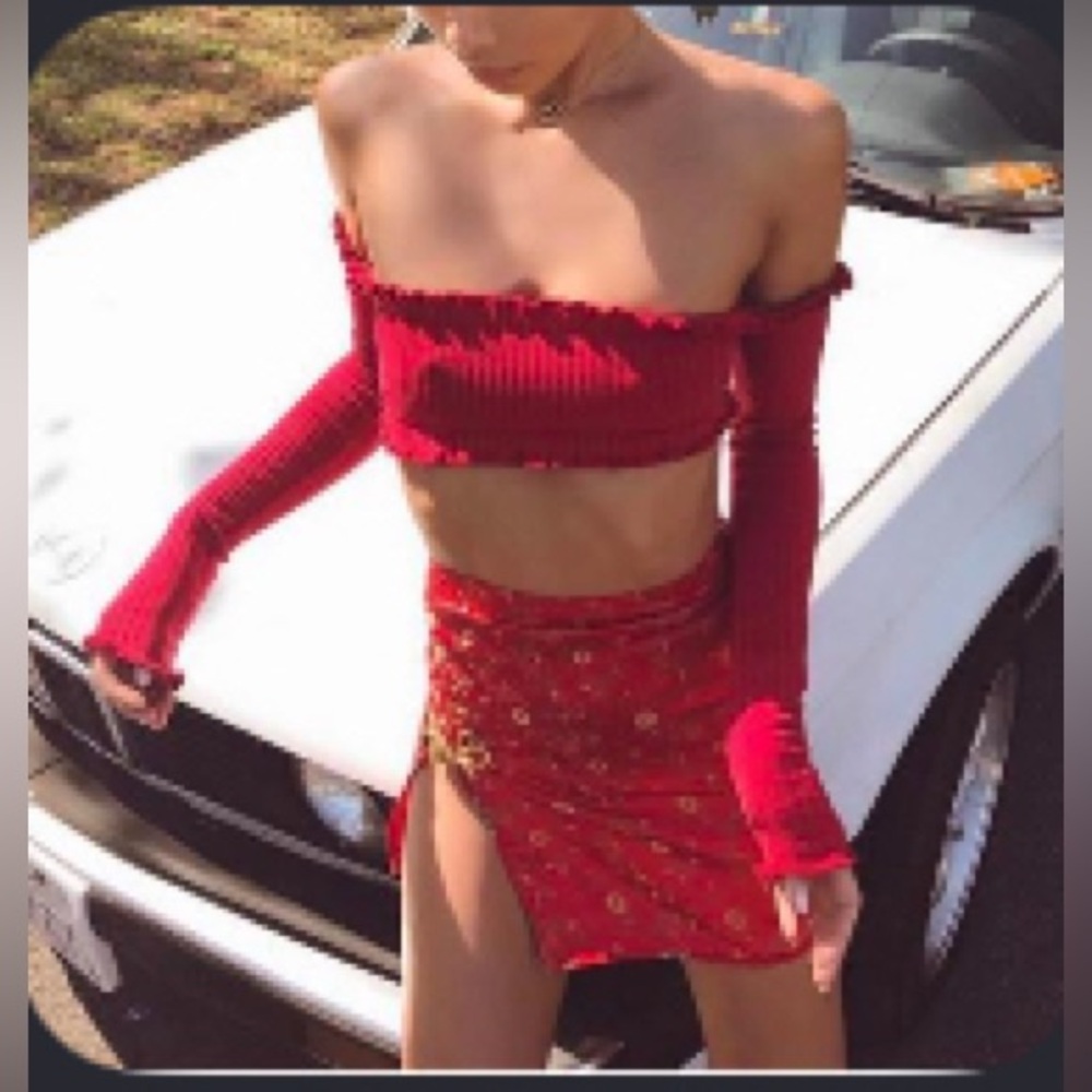 Ami Red Floral Mini Skirt